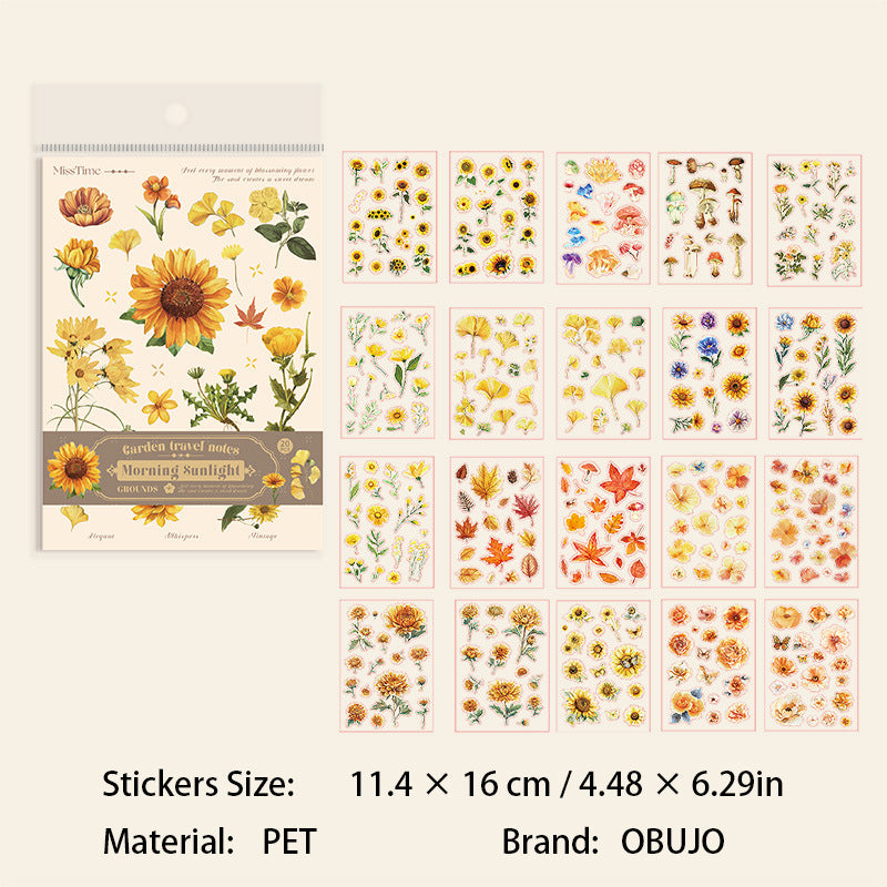 20 Sheets Flower Green Leaf PET Stickers Book LJHJ