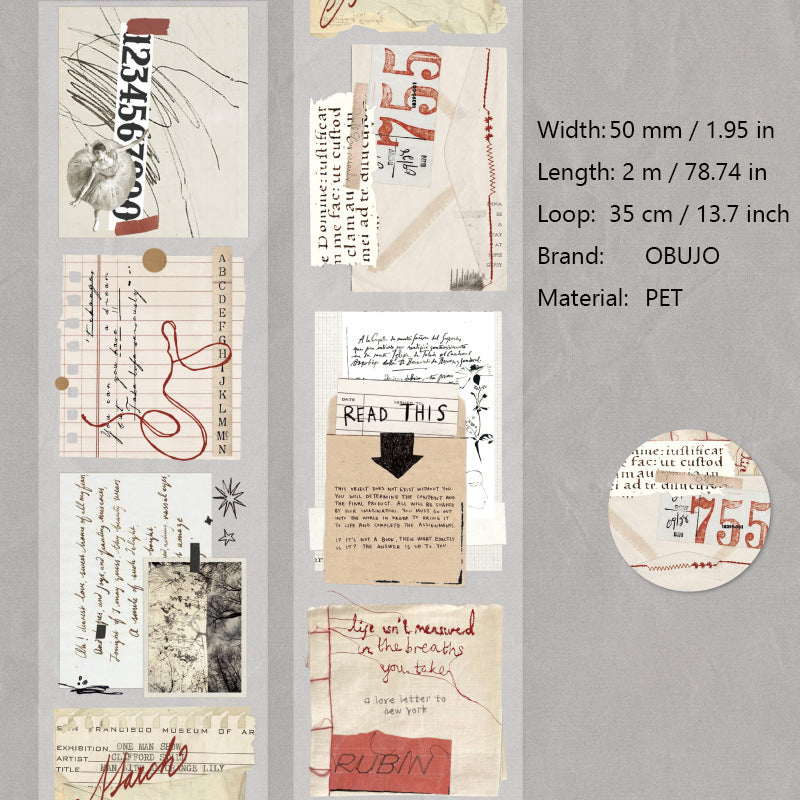 1 Roll Vintage Collage PET Stickers Tape ZYSKY