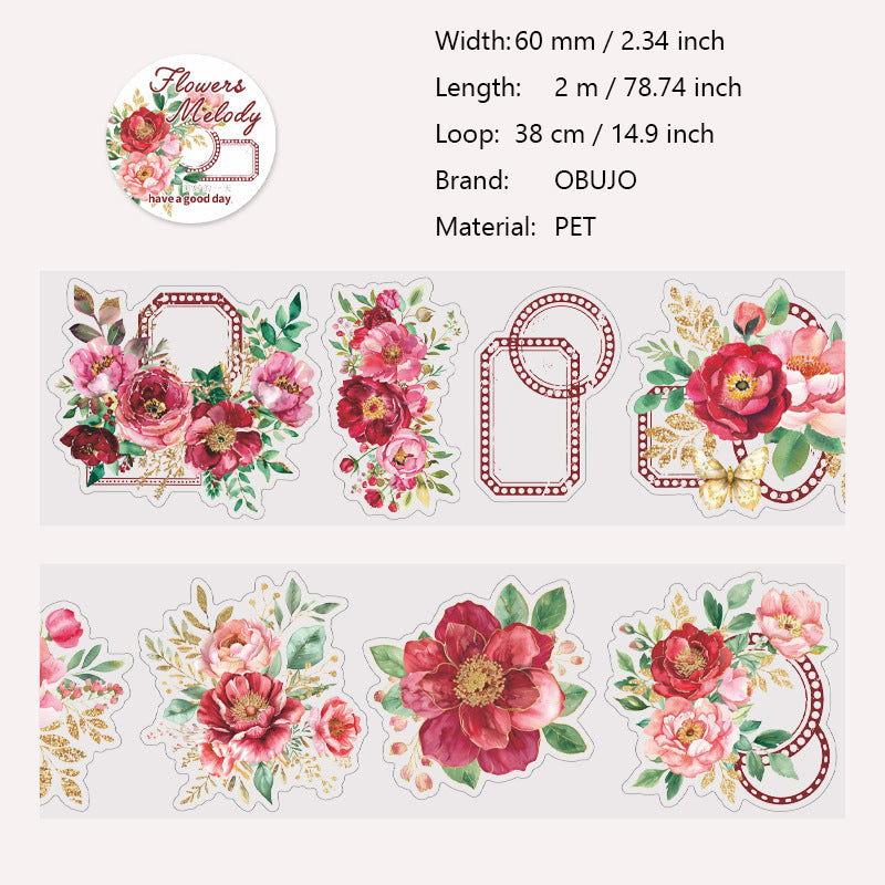 1 Roll Flowers PET Stickers Tape HKXL