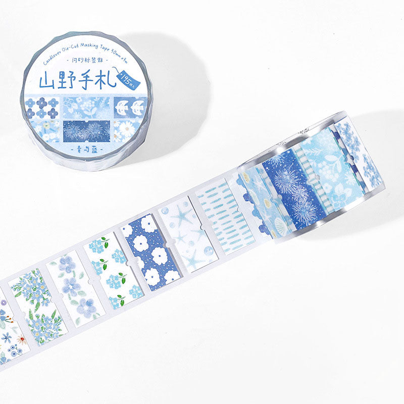 Chrono Ticket Floral Patchwork Die-Cut Tape - Blue
