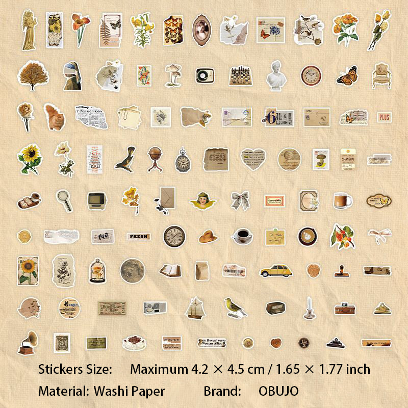 100 Pcs Vintage Journal Washi Stickers SSJC