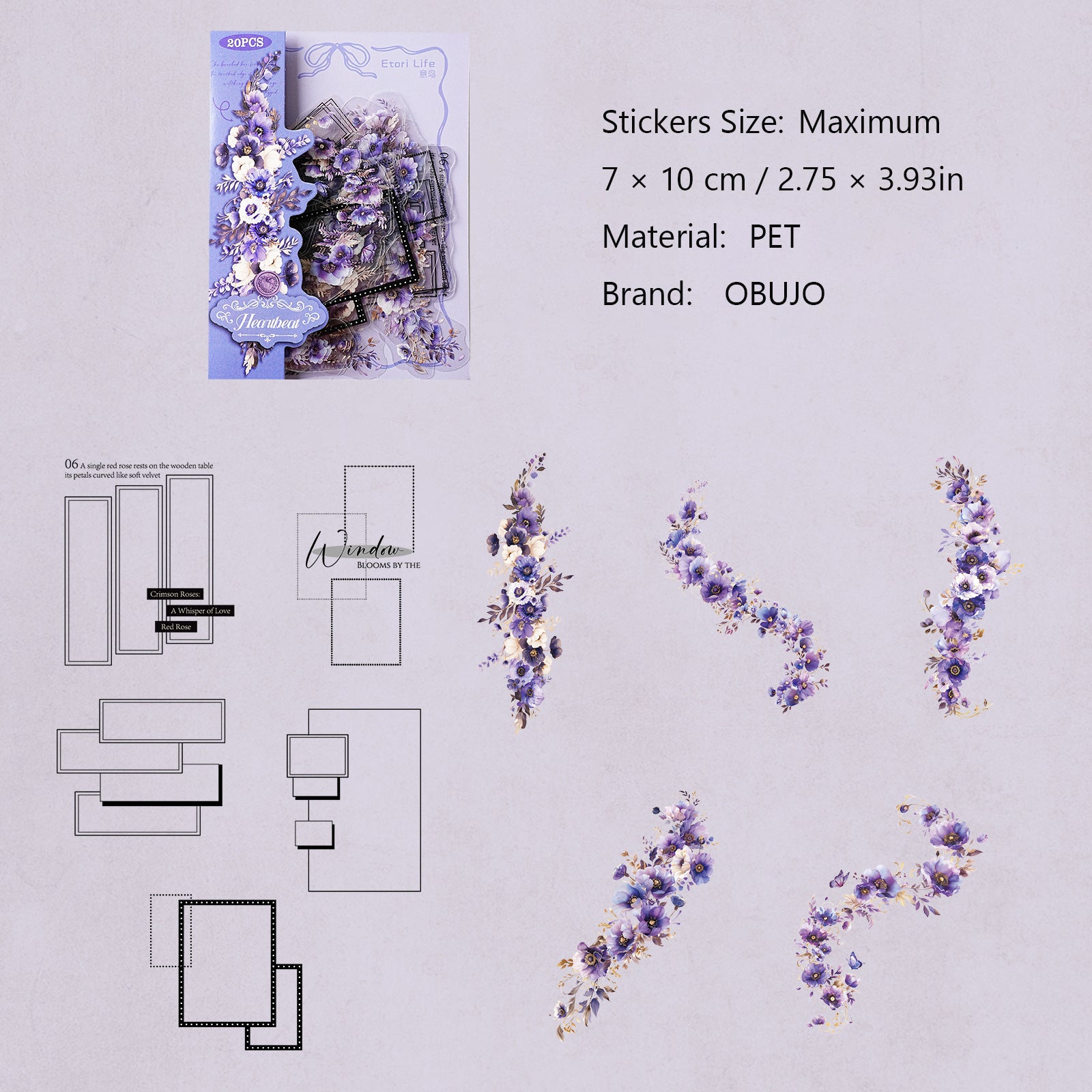 20 Pcs Geometry and Flower PET Stickers HYRC