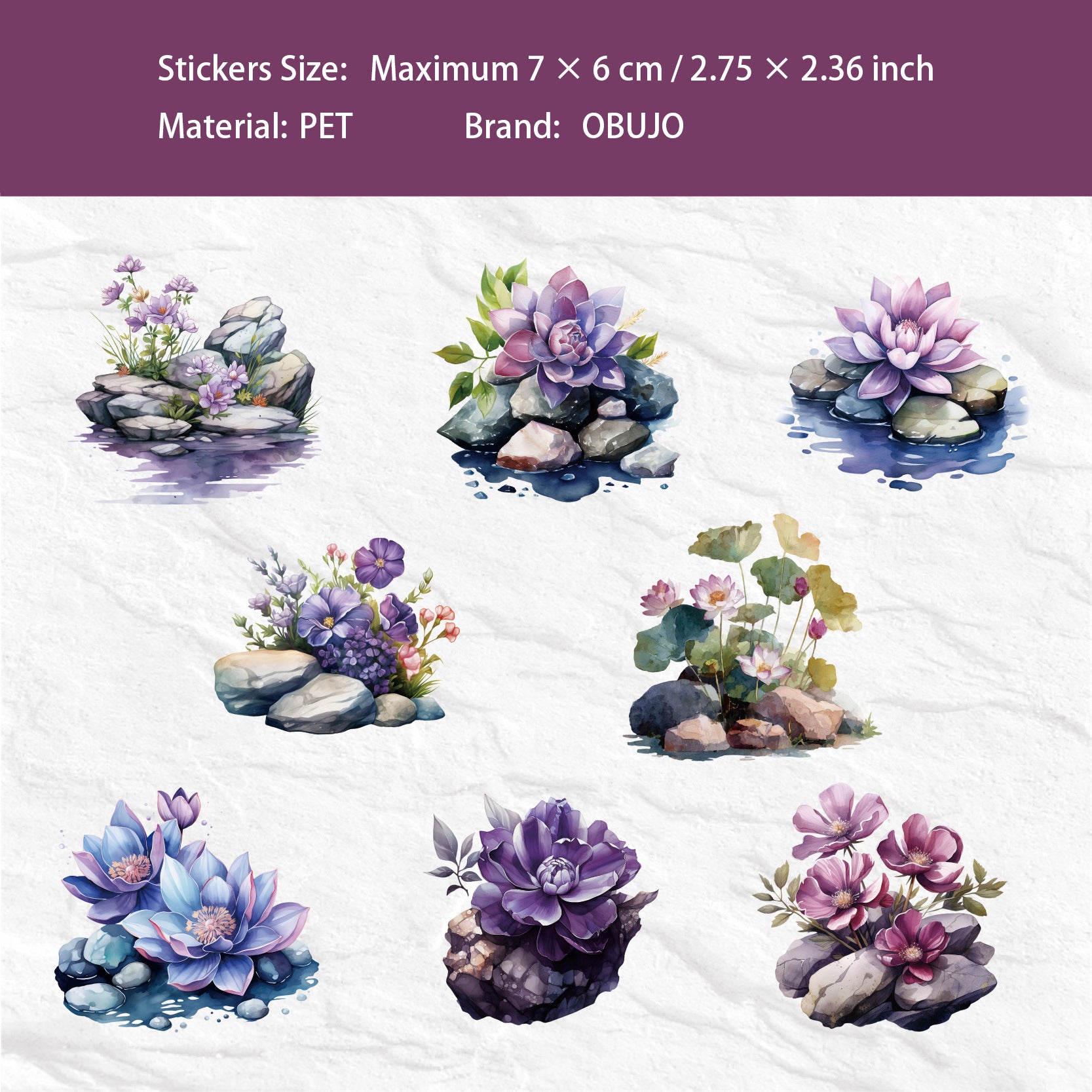 16 Pcs Flower and Stone PET Stickers LJHX