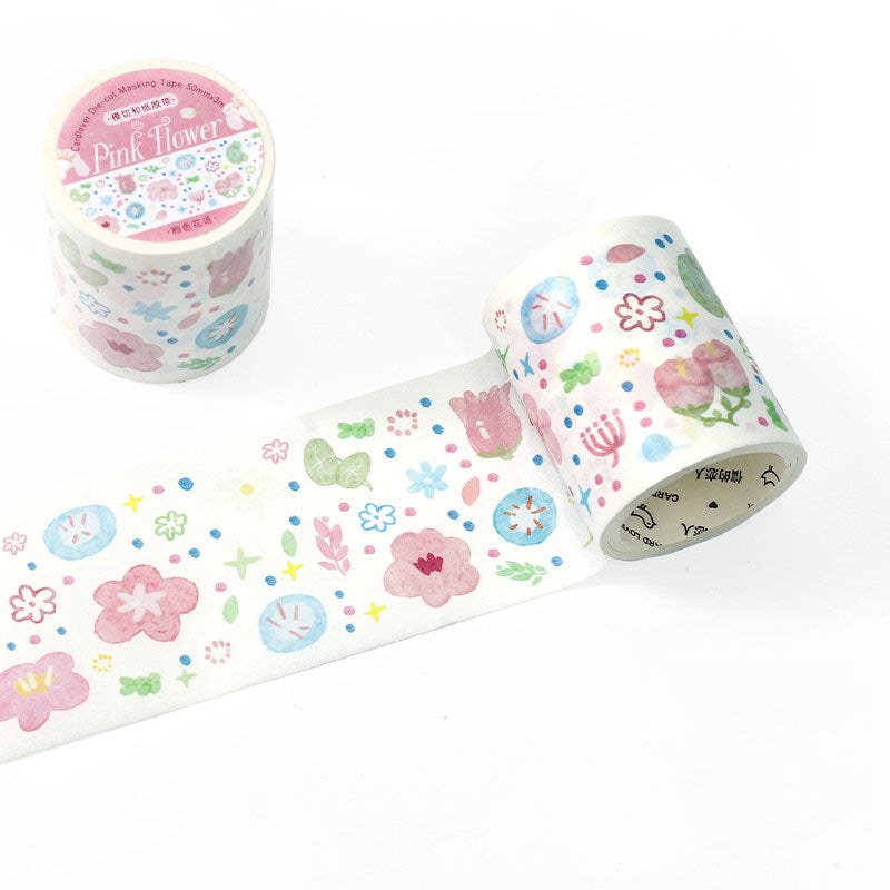 Pastel Watercolor Floral Die-Cut Washi Tape - Pink Flower