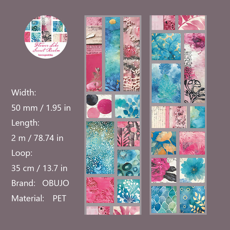 1 Roll Vintage Watercolor Botanical PET Stickers Tape HYMJ