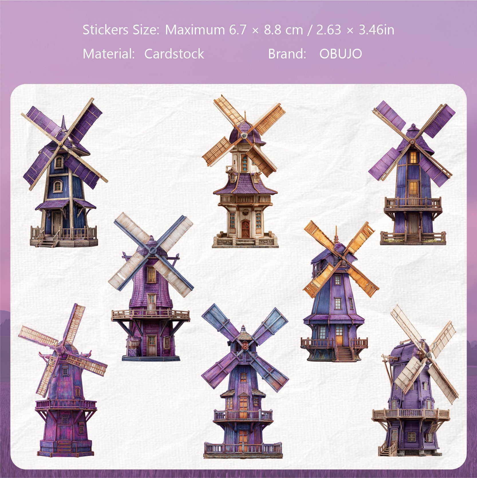8 Sheets Vintage Windmill Cardstock Stickers FCXL