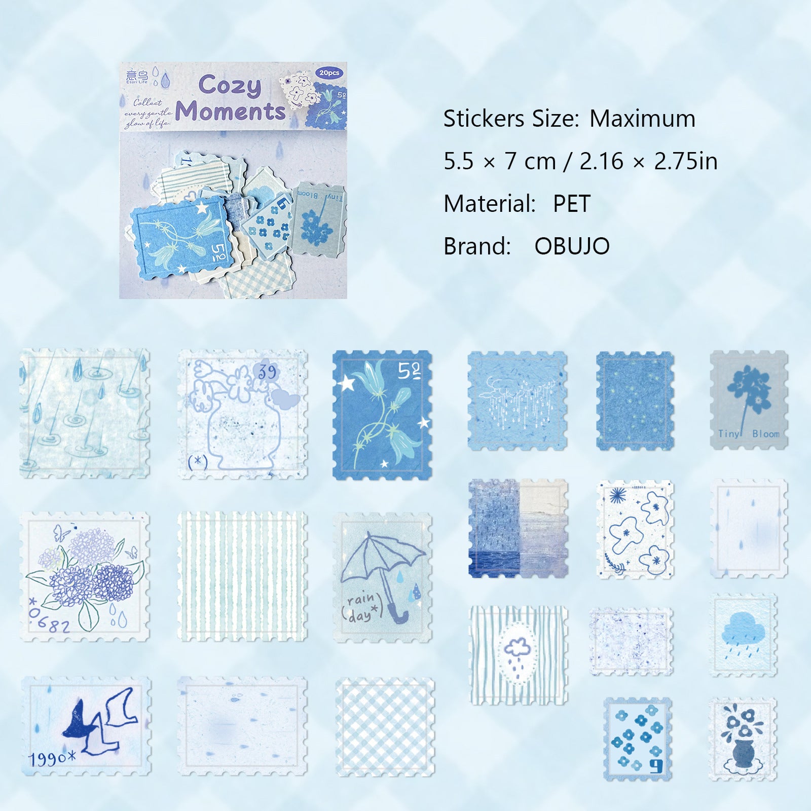 20 Pcs Embossed Post Stamp Stickers NYPK