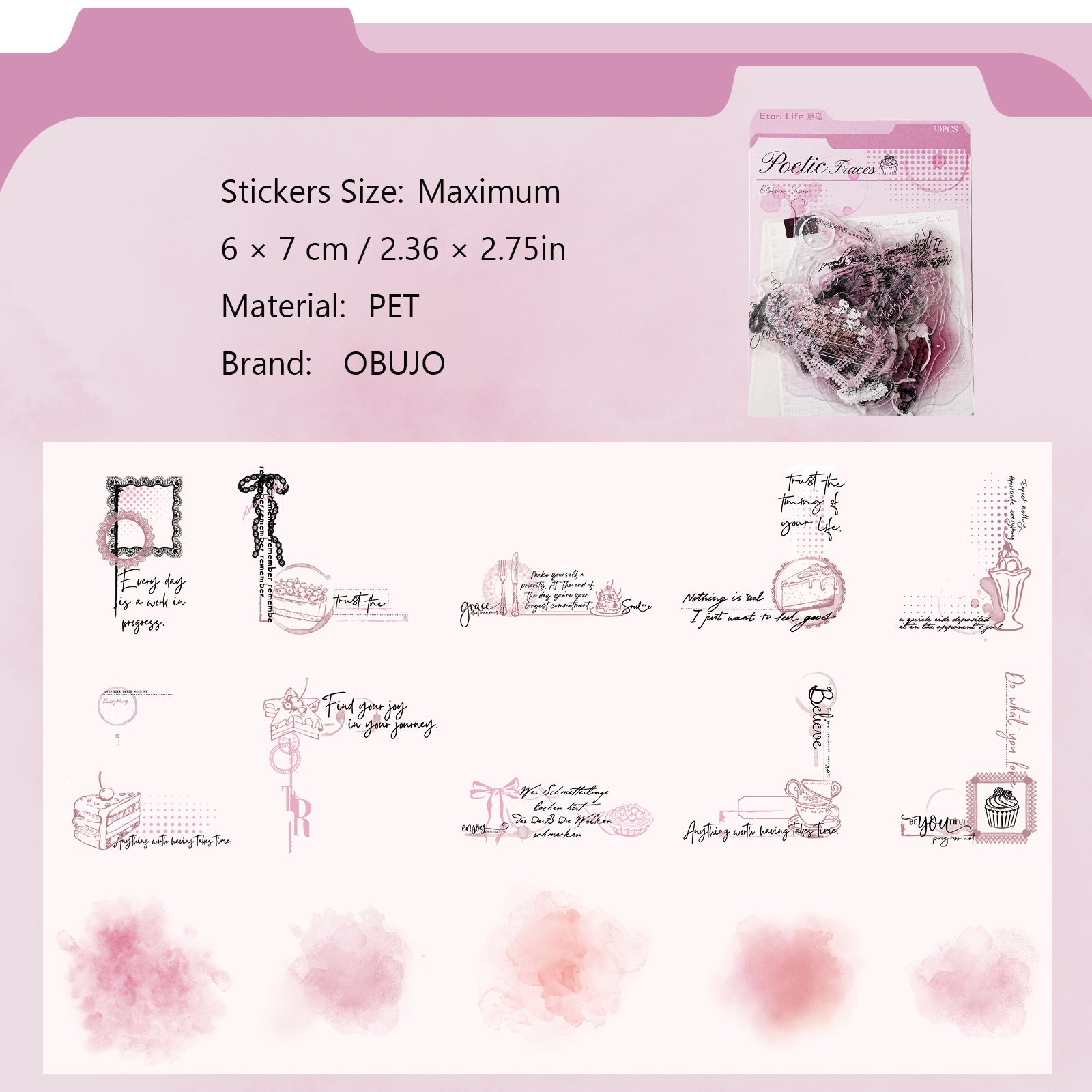 30 Pcs Watercolor Corner PET Stickers