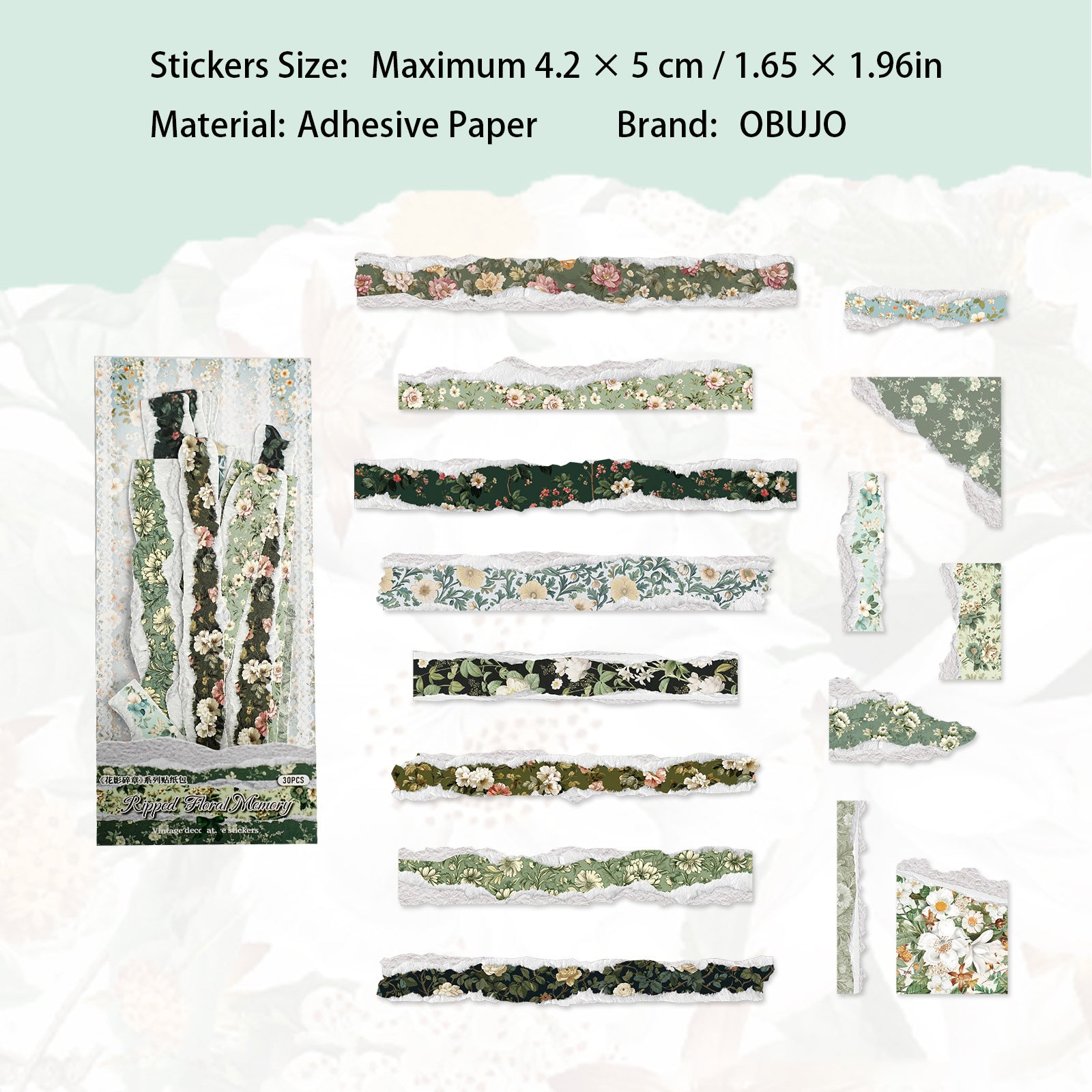 30 Pcs Vintage Floral PET Stickers HYSZ