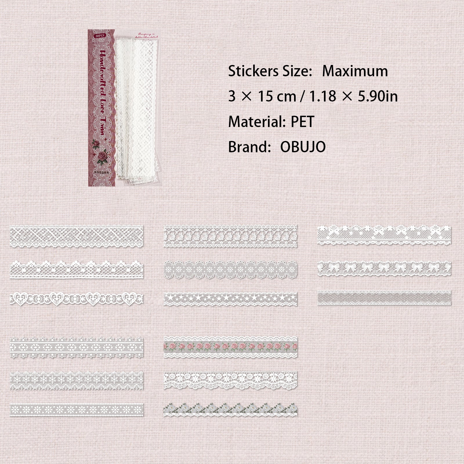 30 Pcs Lace Fabric Themed PET Stickers SZHB