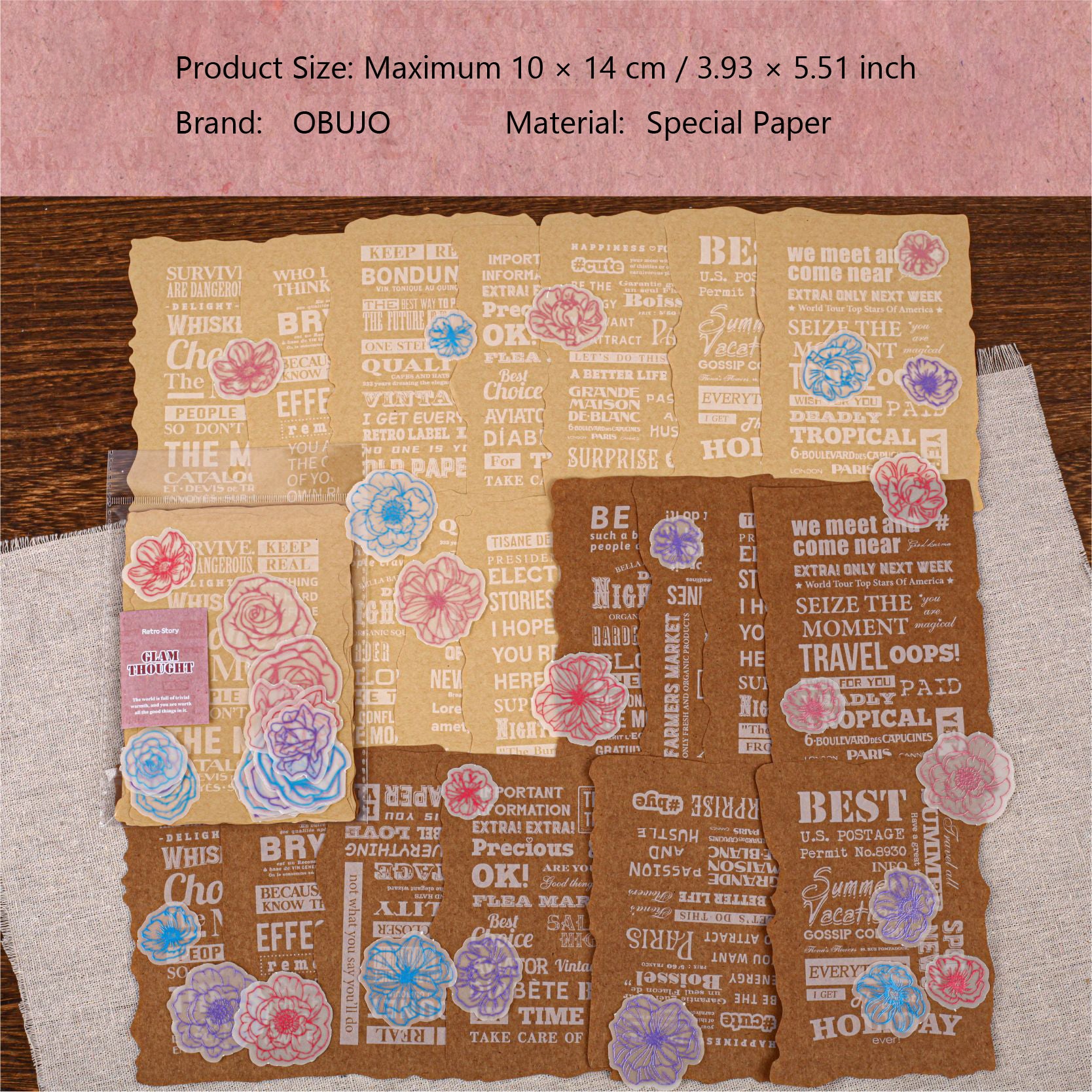44 Pcs Vintage Journal Paper and Stickers HXXL