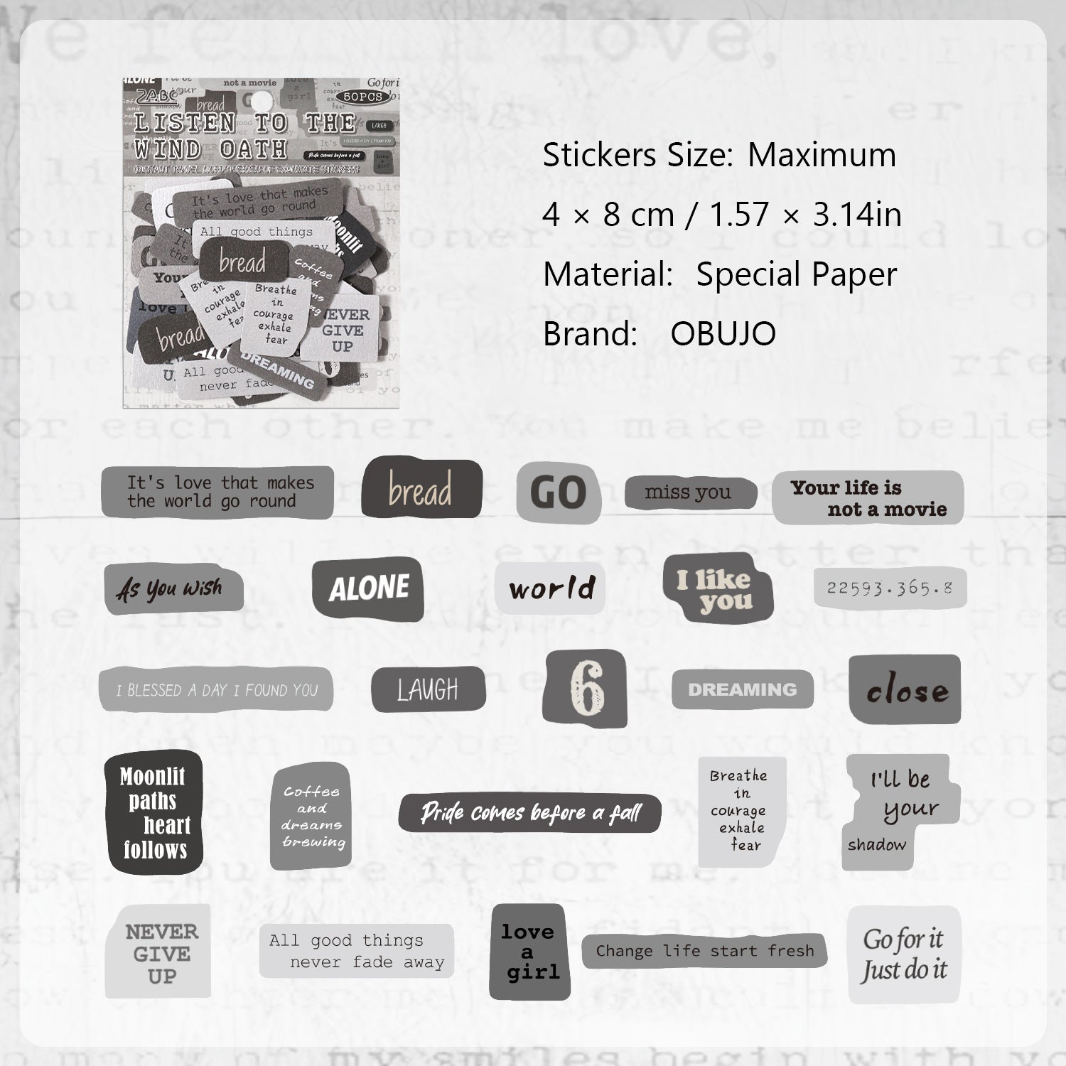 50 Pcs Vintage Words Quote Stickers YFYC