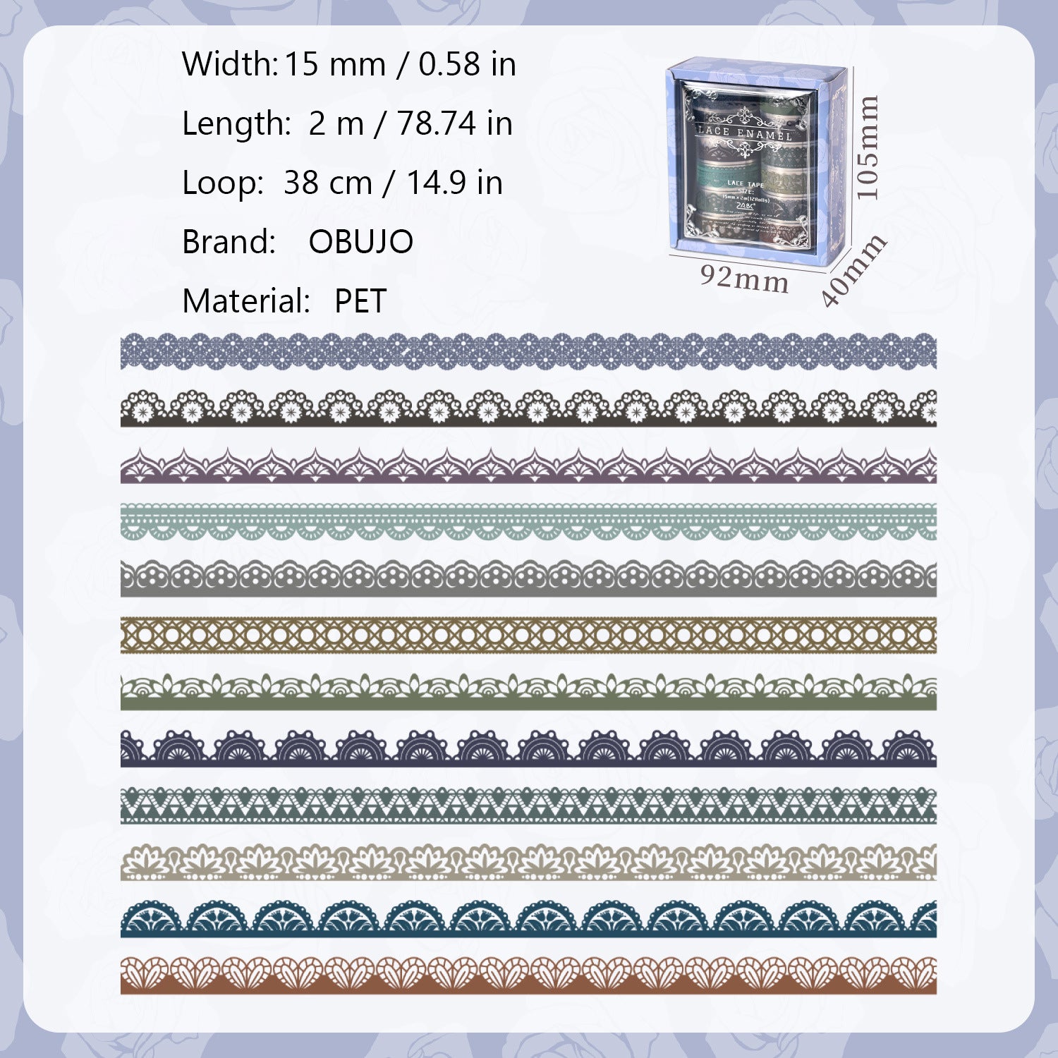 12 Rolls Lace PET Tape Set SDMJ