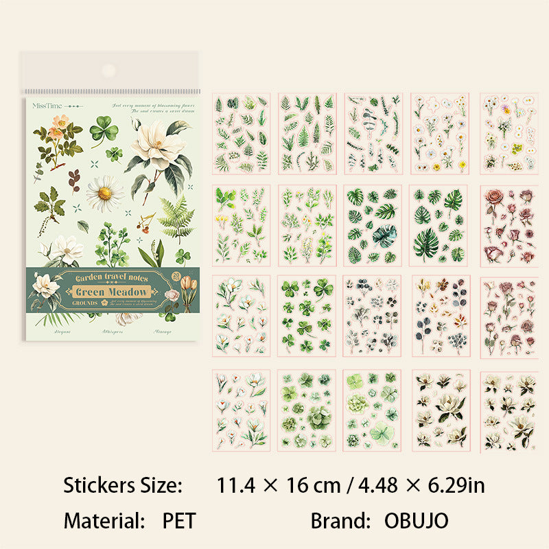 20 Sheets Flower Green Leaf PET Stickers Book LJHJ