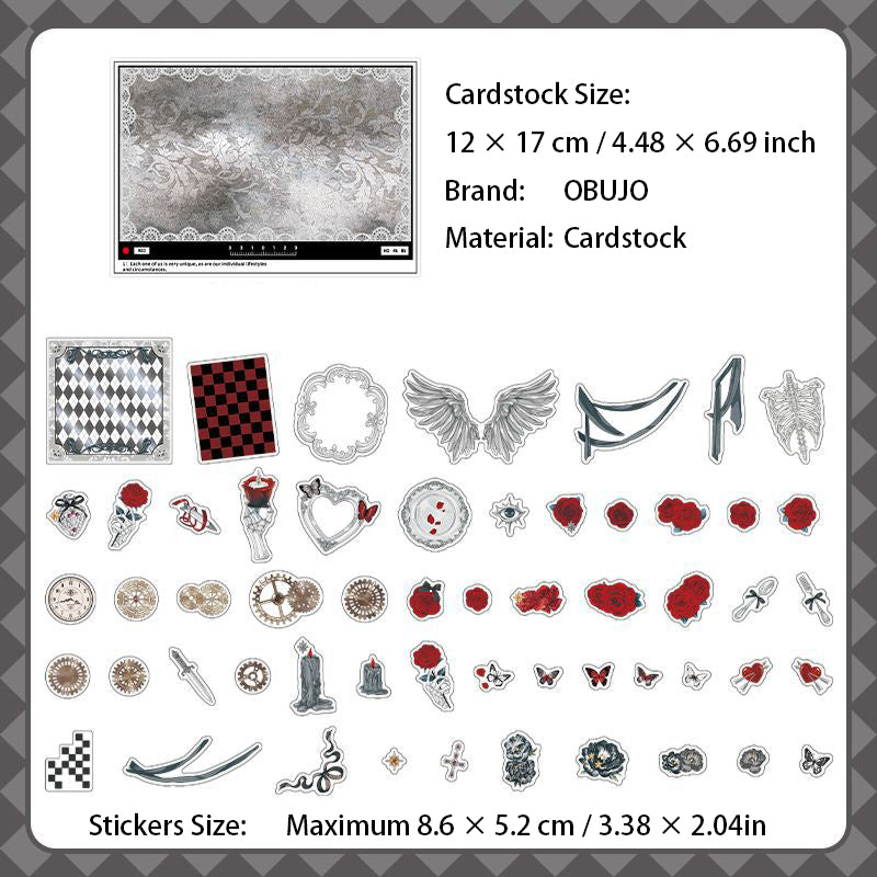 56 Pcs Gothic Collage Cardstock and Stickers Kit MGZS