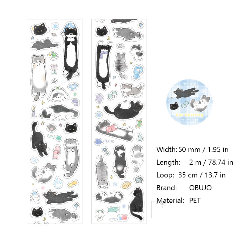 1 Roll Kawaii Cat PET Stickers Tape XMXG