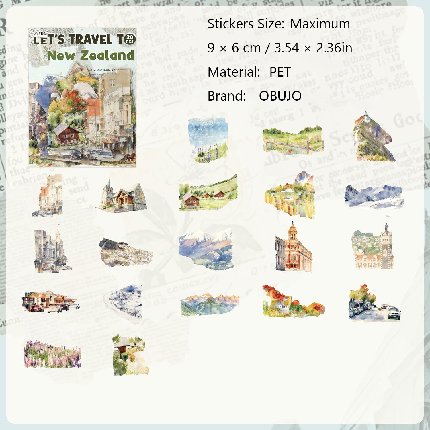20 Pcs World Travel PET Stickers LTMJ