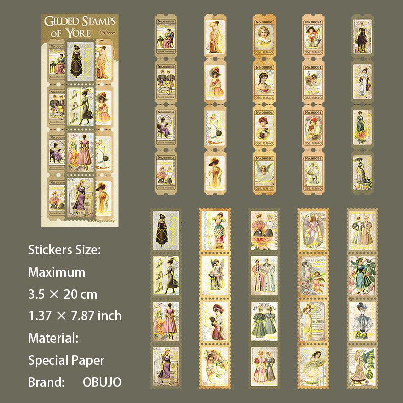 20 Pcs Gold Foil Post Stamp Stickers LJYP