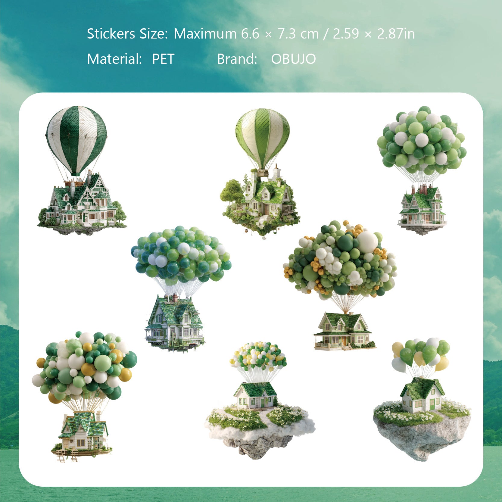 16 Pcs Hot Air Balloon PET Stickers FWXL