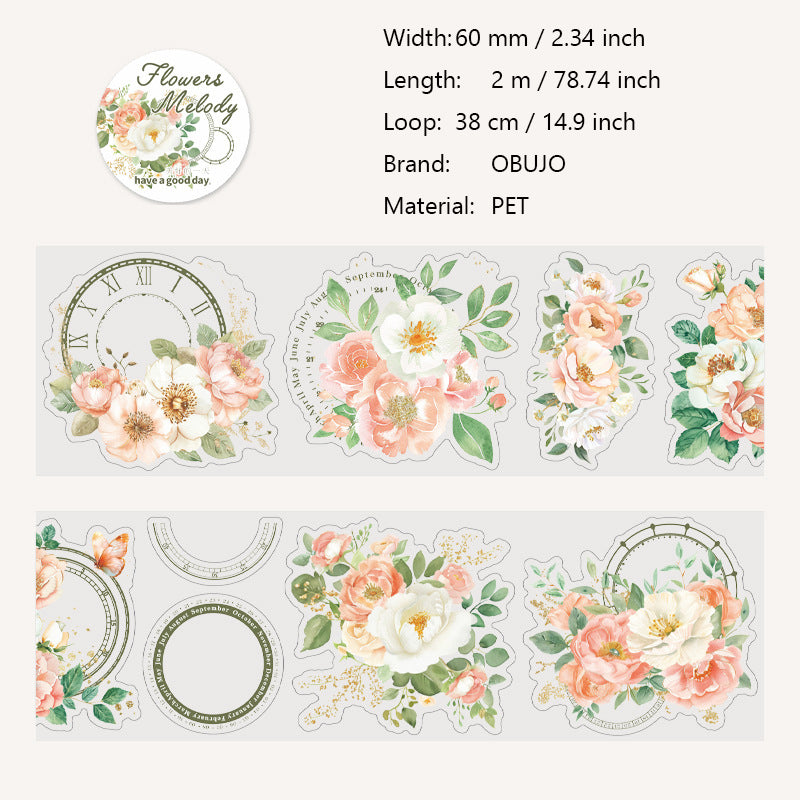 1 Roll Flowers PET Stickers Tape HKXL