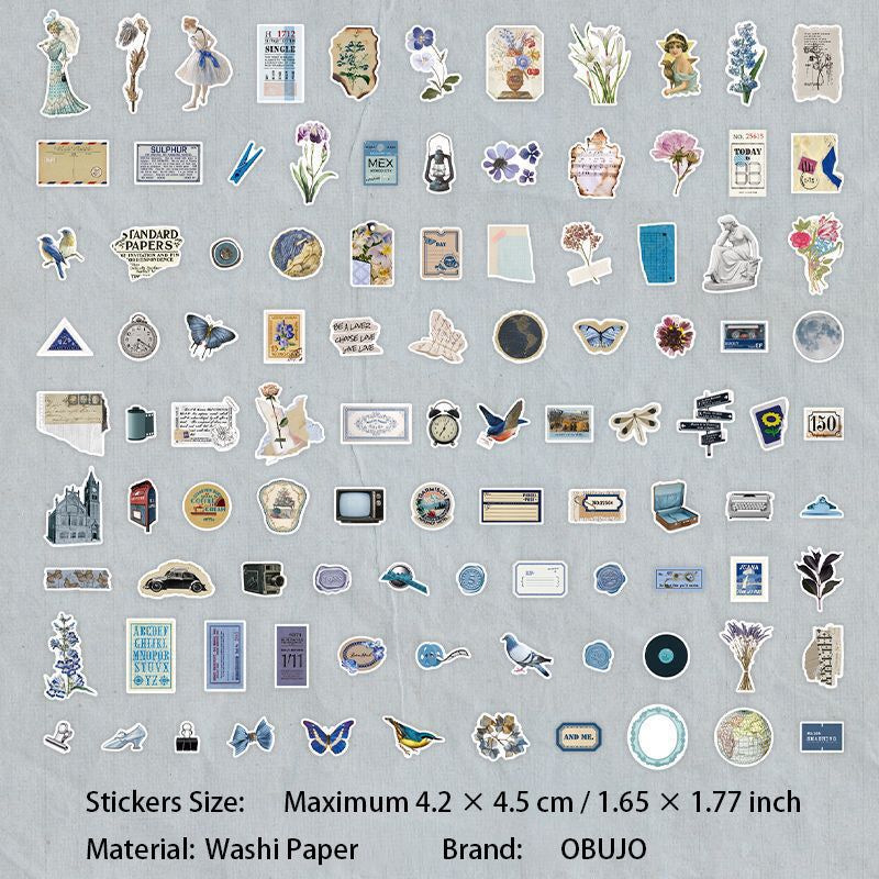 100 Pcs Vintage Journal Washi Stickers SSJC