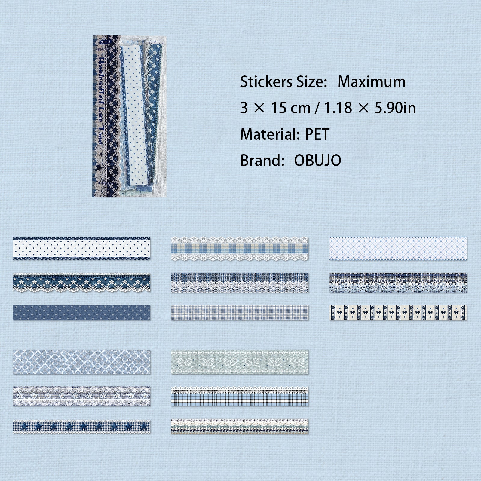 30 Pcs Lace Fabric Themed PET Stickers SZHB