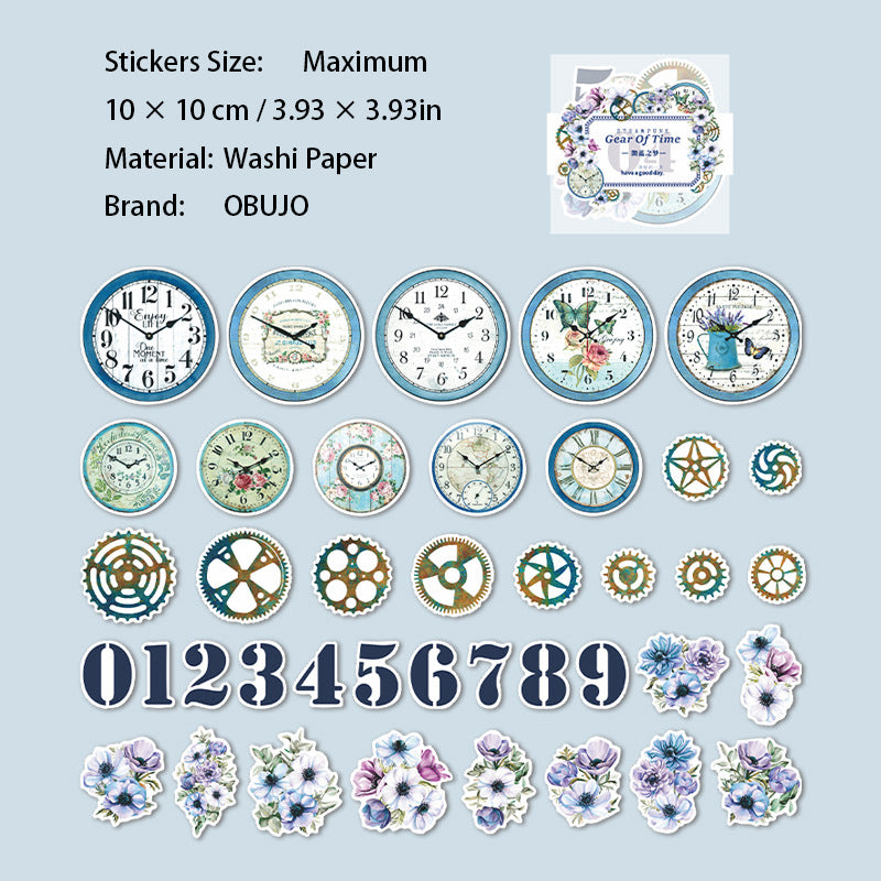 40 Pcs Punk Clock Face Washi Stickers BSZL