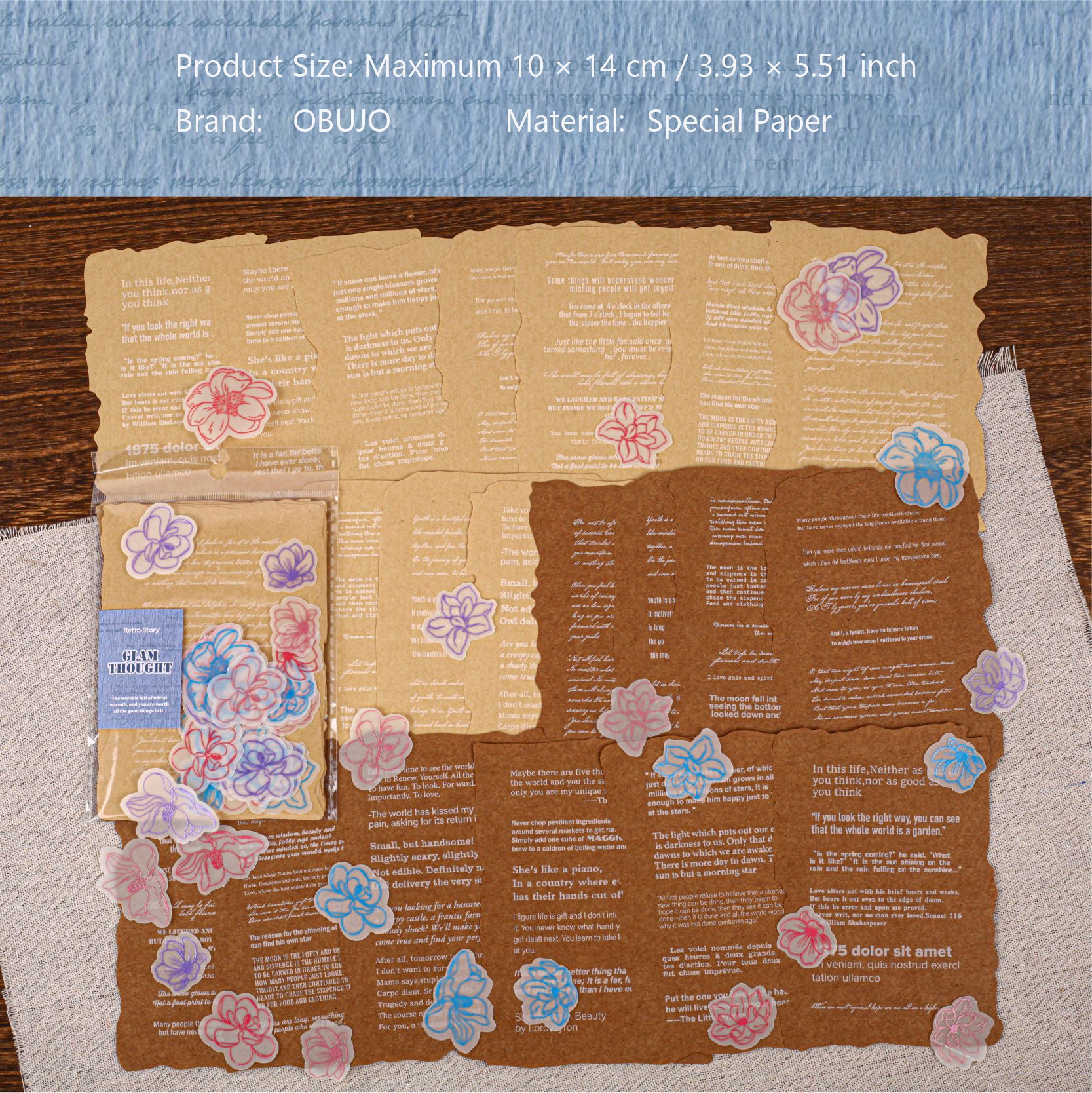 44 Pcs Vintage Journal Paper and Stickers HXXL