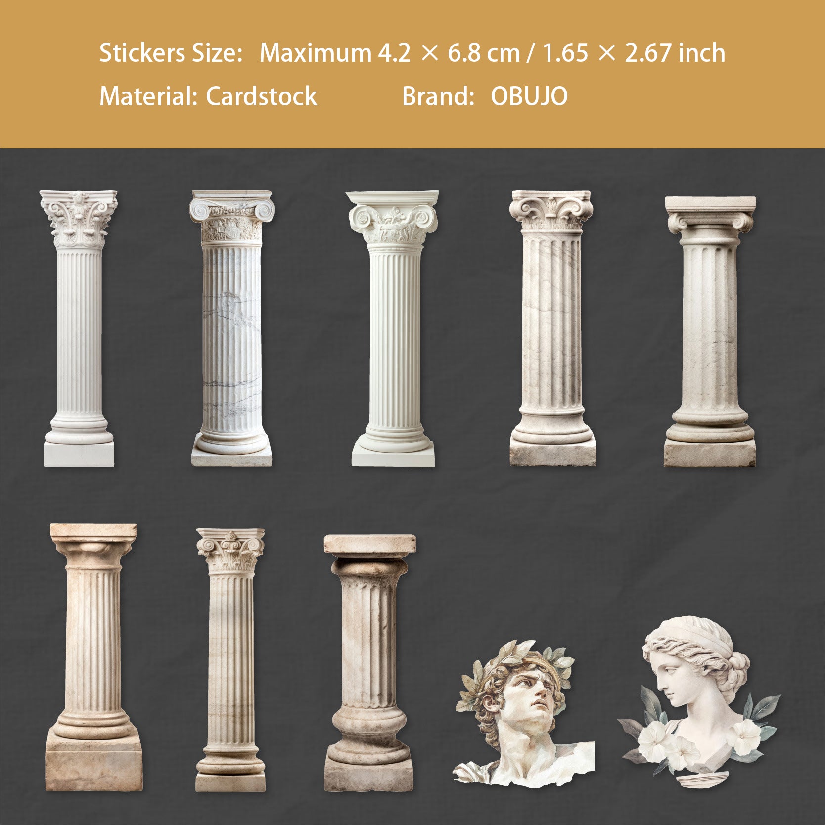 10 Pcs Vintage Roman Themed Cardstock Stickers LMZX
