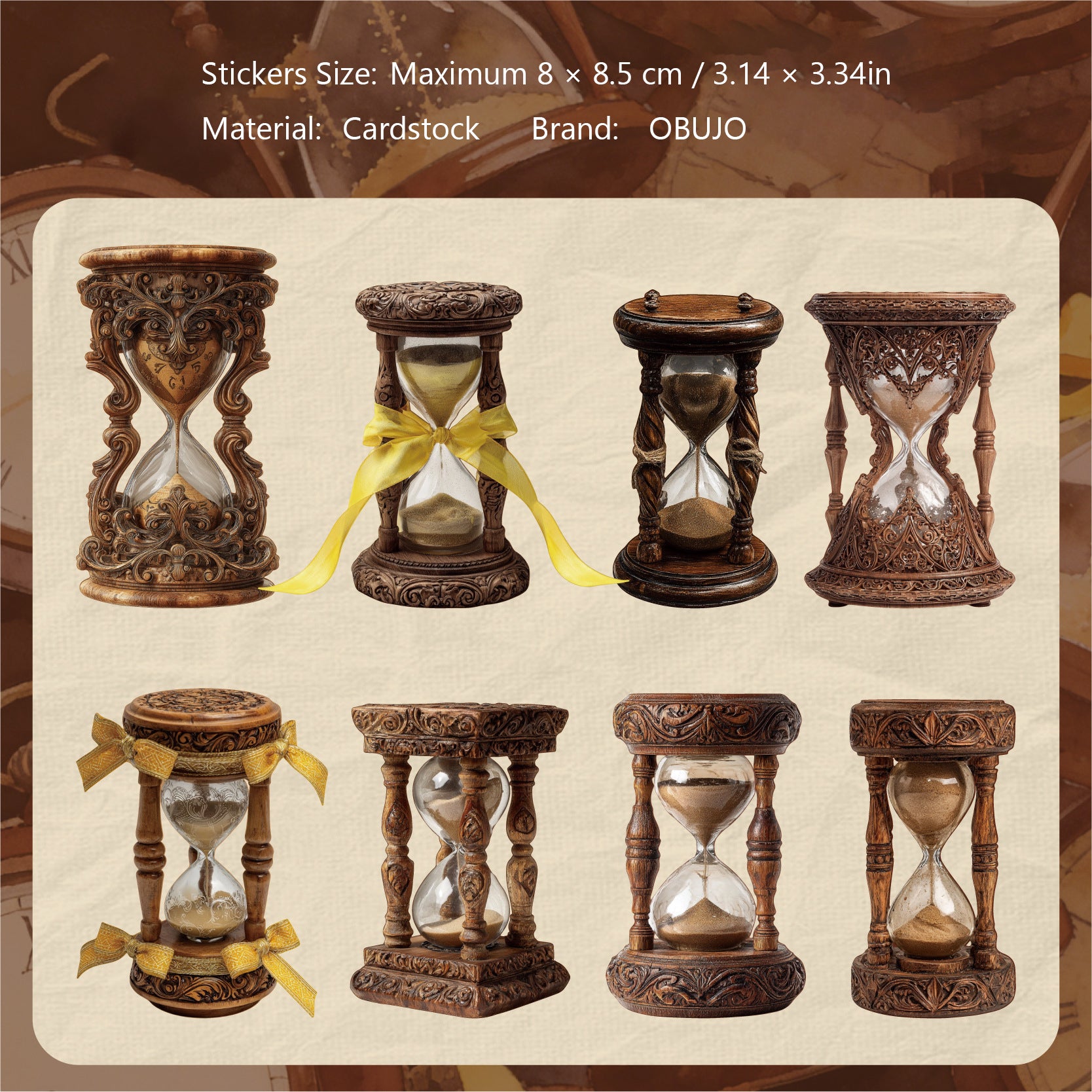 8 Pcs Vintage Hourglass Cardstock Sstickers LSXL