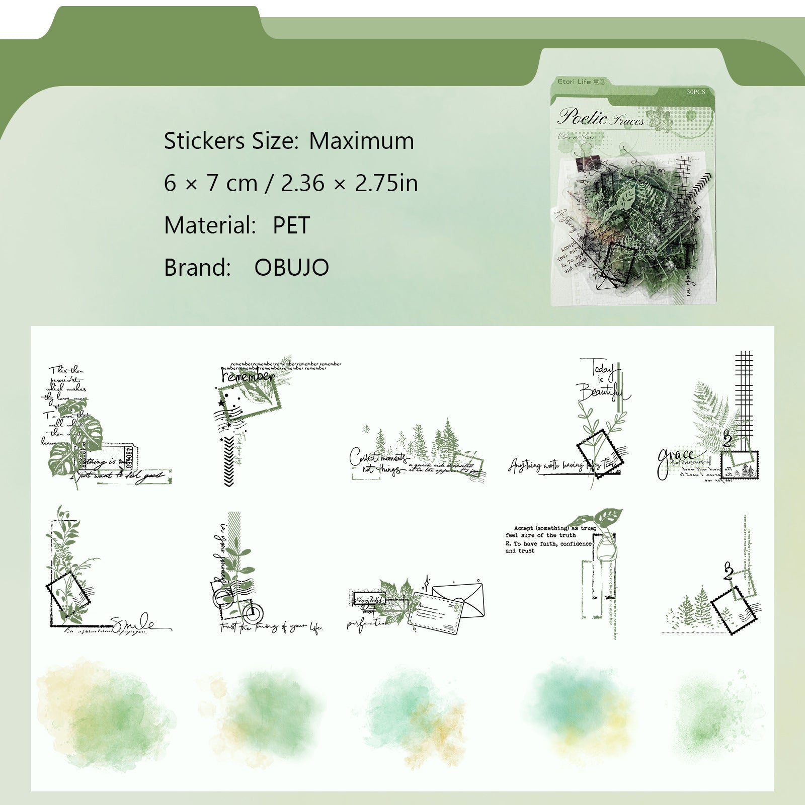 30 Pcs Watercolor Corner PET Stickers