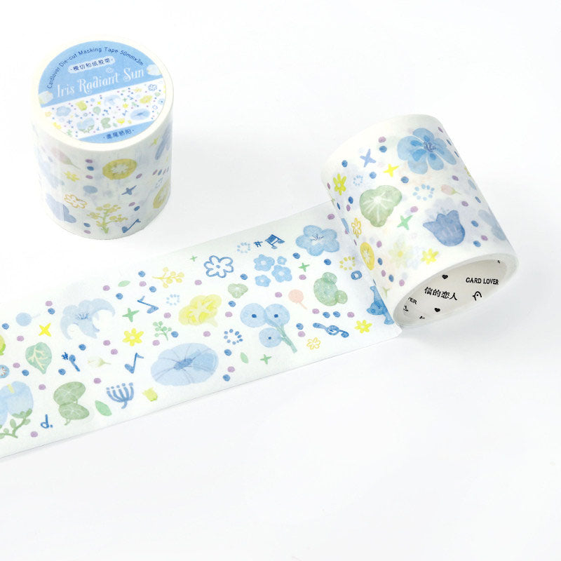 Pastel Watercolor Floral Die-Cut Washi Tape - Blue Flower