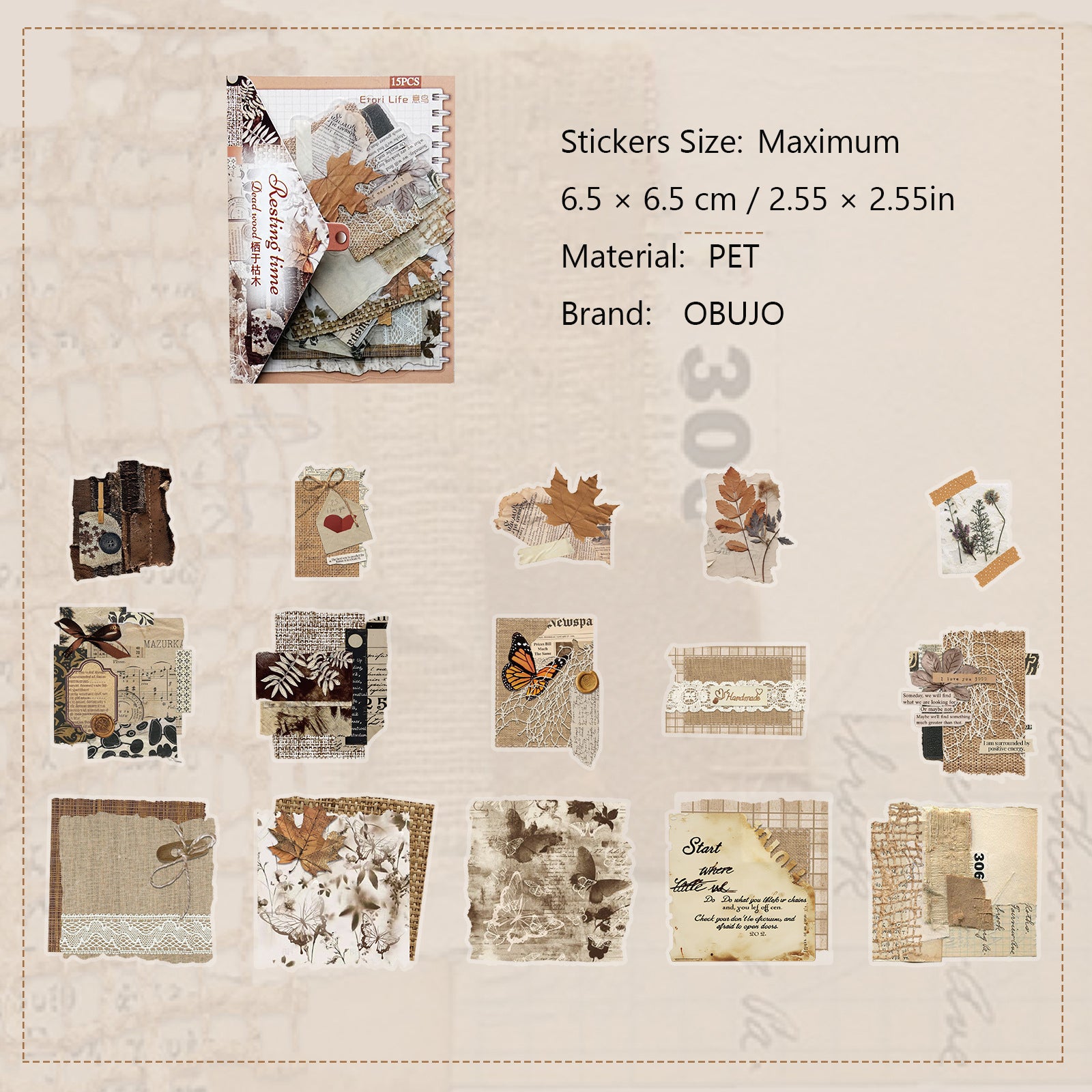 15 Pcs Vintage Collage PET Stickers SYHZ