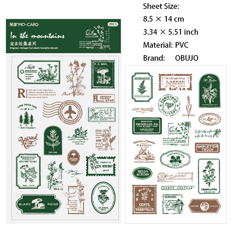2 Sheets Botanical Post Stamp Transfer Stickers FGSJ