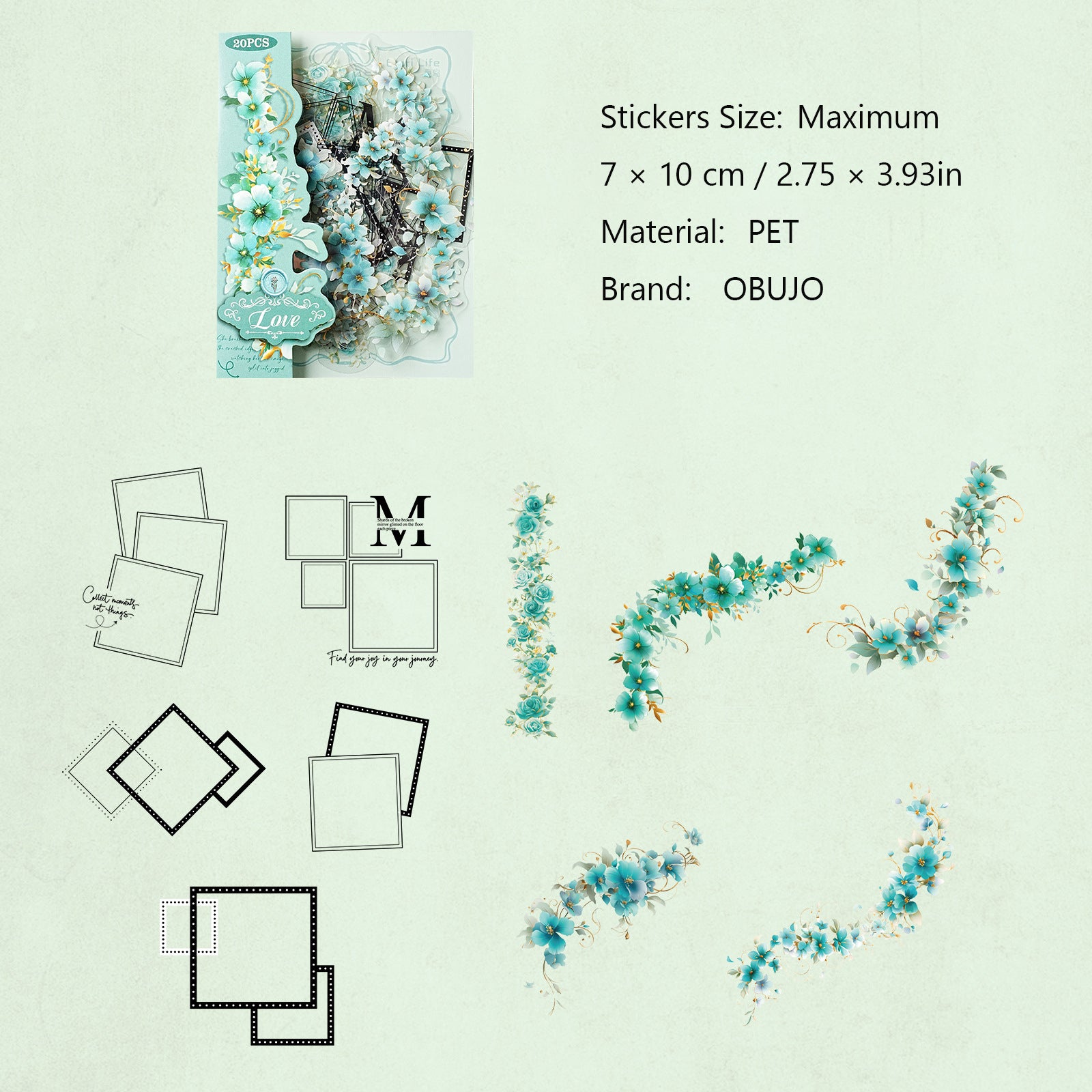 20 Pcs Geometry and Flower PET Stickers HYRC