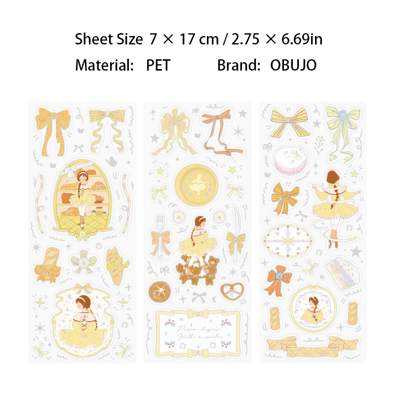 3 Sheets Cute Dancing Girl PET Stickers MZYWQ