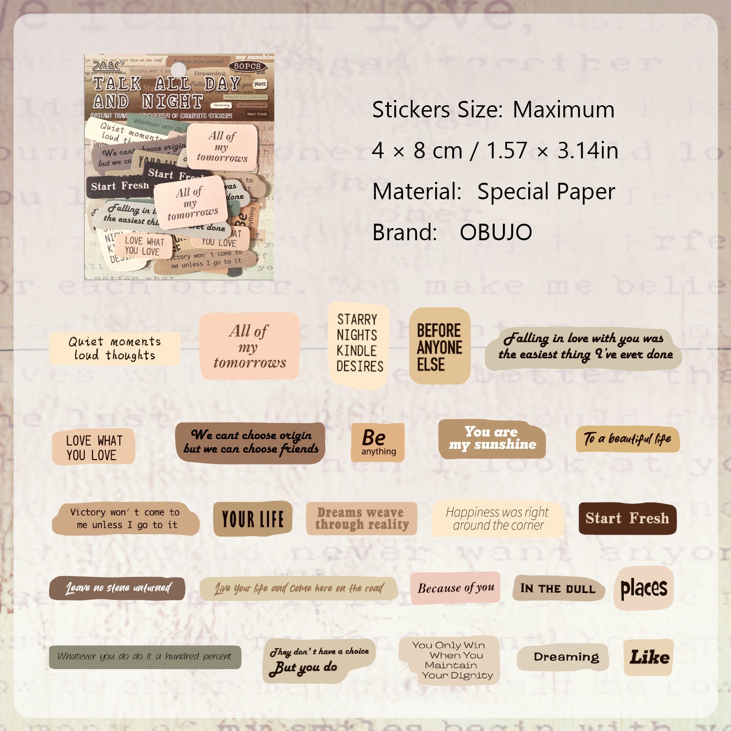 50 Pcs Vintage Words Quote Stickers YFYC