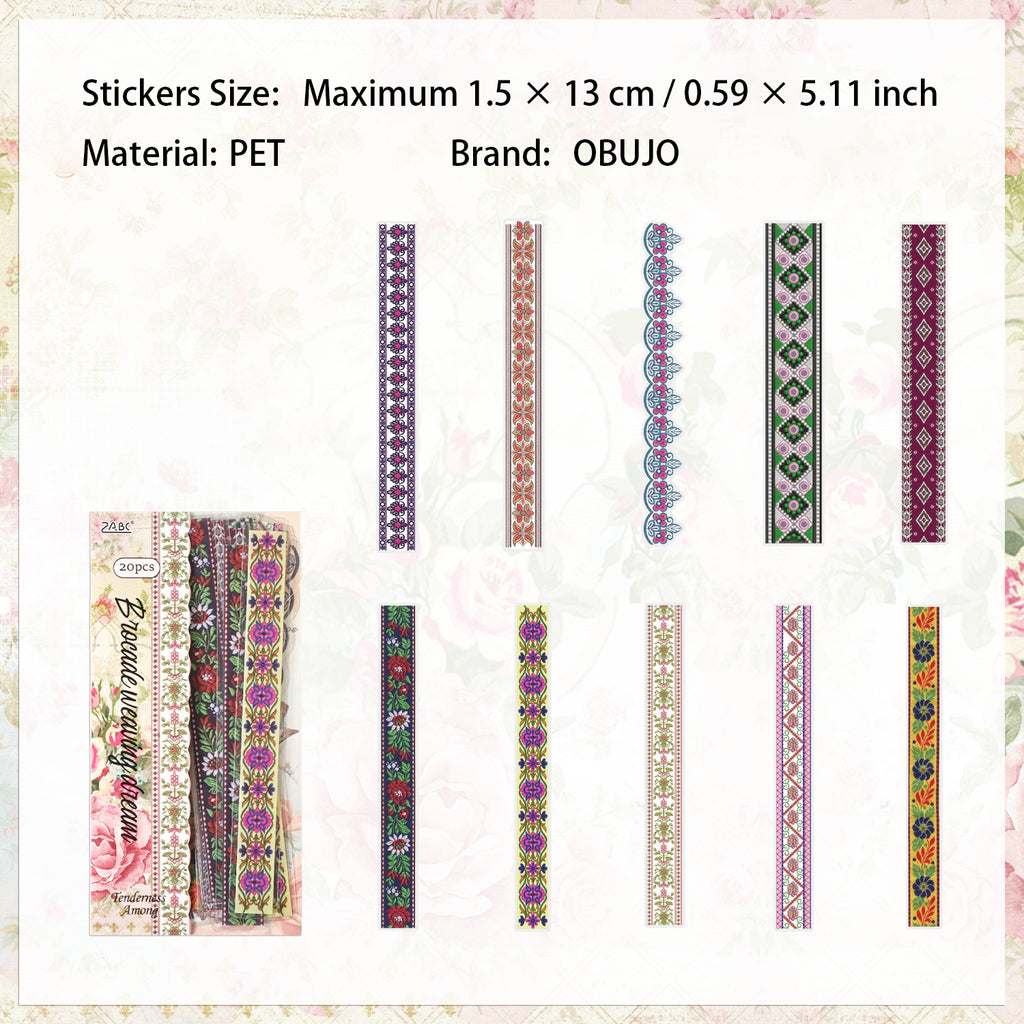 20 Pcs Lace Floral PET Stickers HJQJ