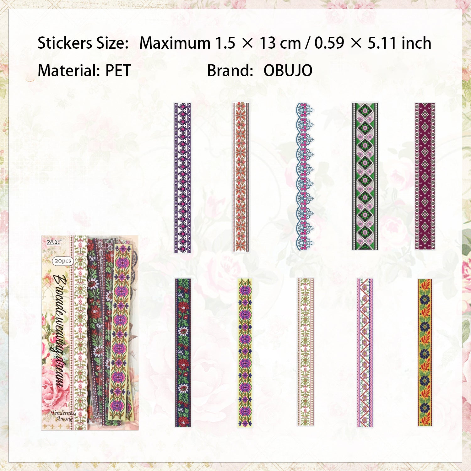 20 Pcs Lace Floral PET Stickers HJQJ