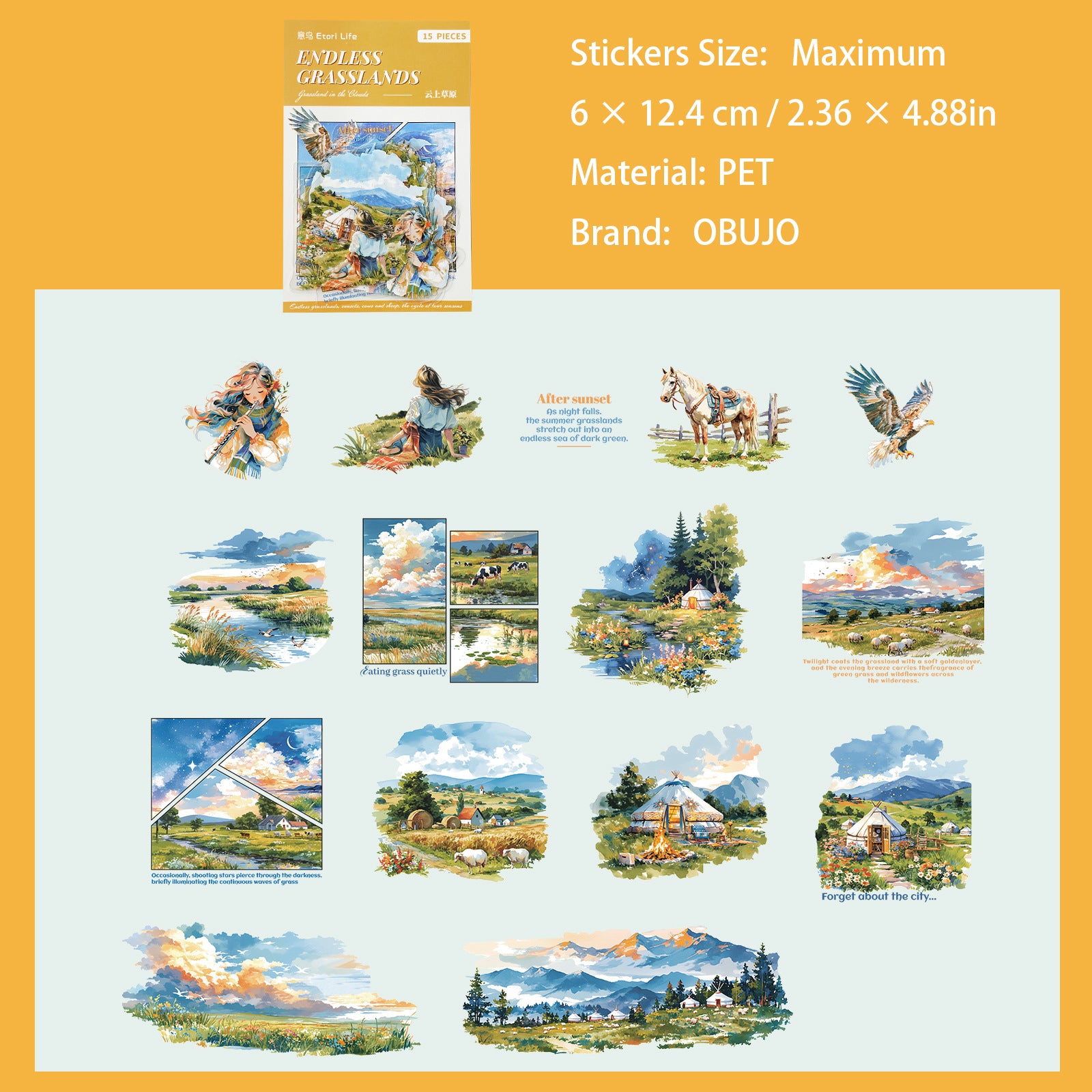 15 Pcs Natural Senery PET Stickers WJCY