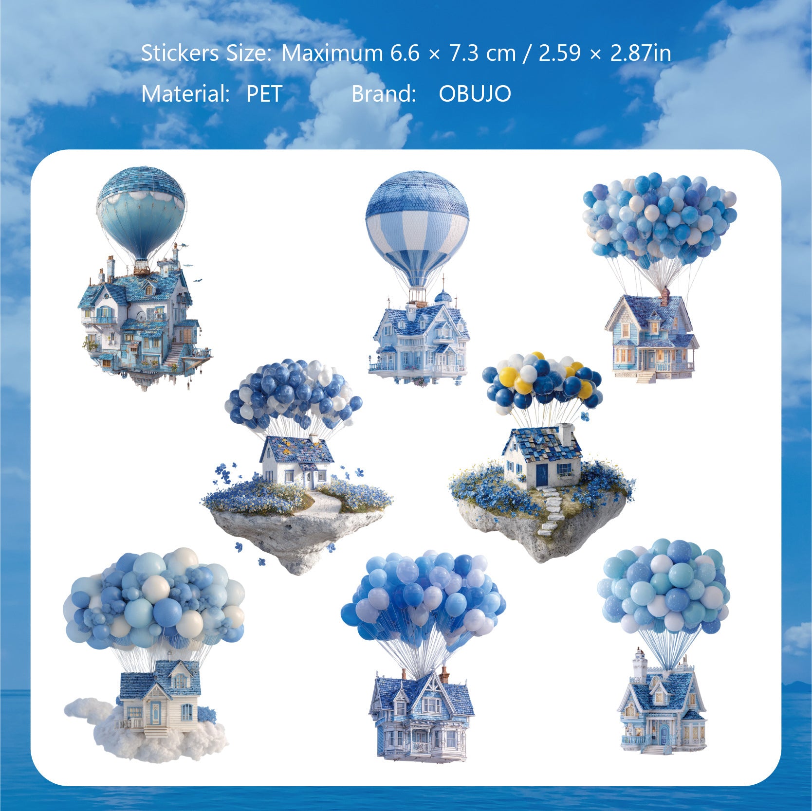16 Pcs Hot Air Balloon PET Stickers FWXL