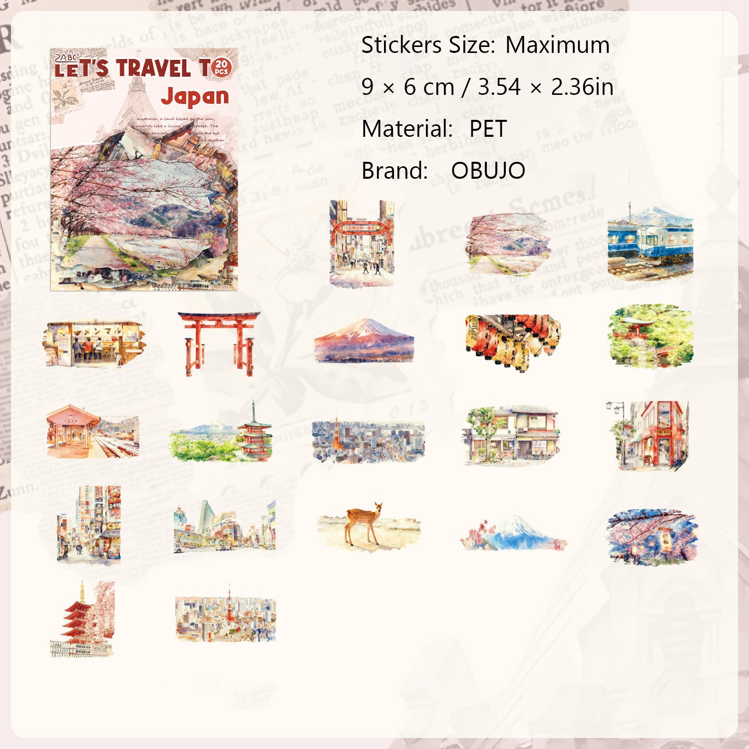 20 Pcs World Travel PET Stickers LTMJ