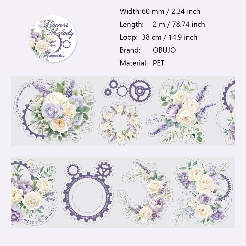 1 Roll Flowers PET Stickers Tape HKXL