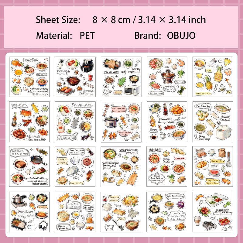 20 Sheets Food Themed PET Stickers Book YKSG