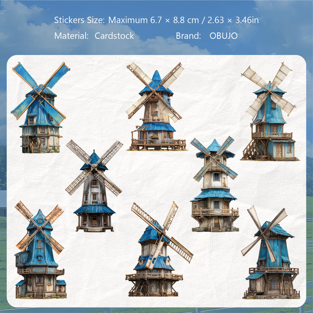 8 Sheets Vintage Windmill Cardstock Stickers FCXL