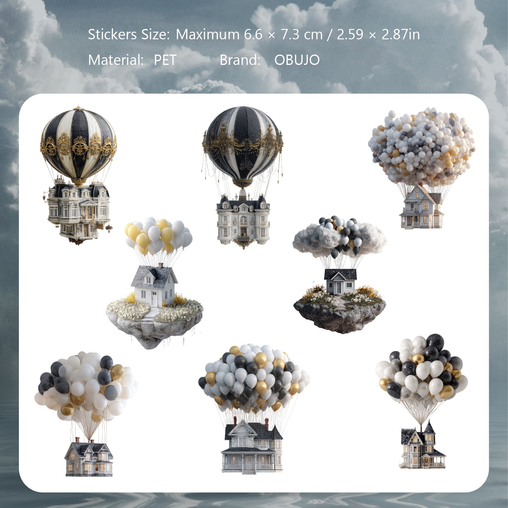 16 Pcs Hot Air Balloon PET Stickers FWXL
