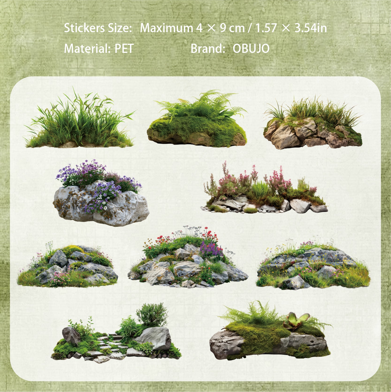 20 Pcs Moss Wooden PET Stickers TXXL