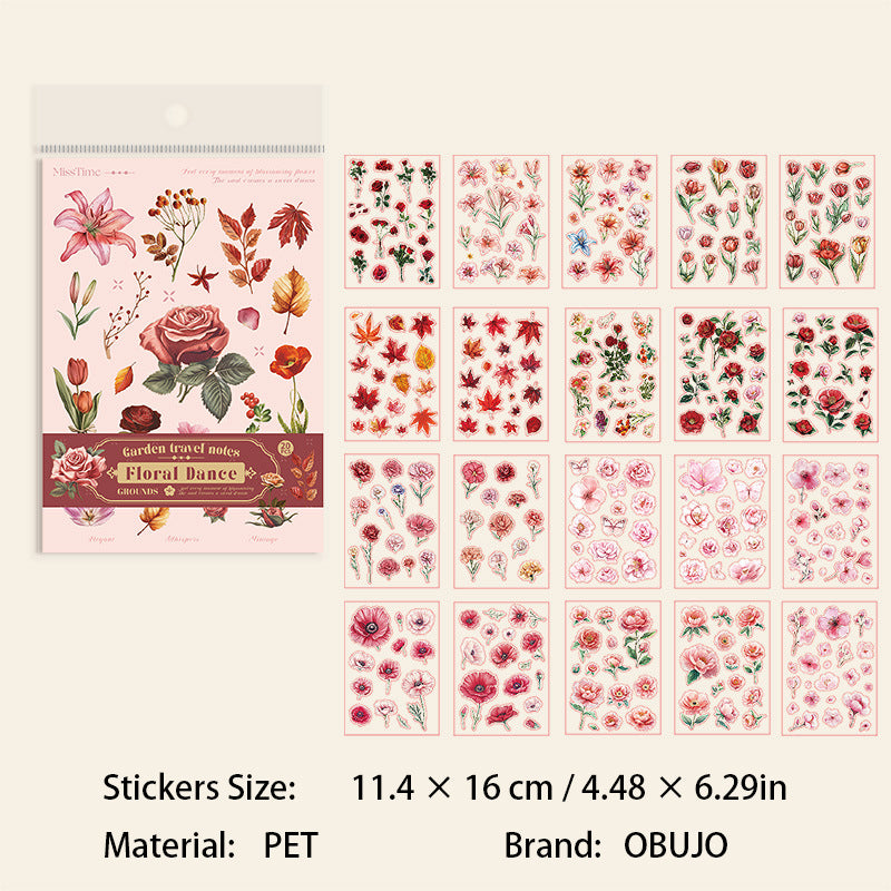 20 Sheets Flower Green Leaf PET Stickers Book LJHJ