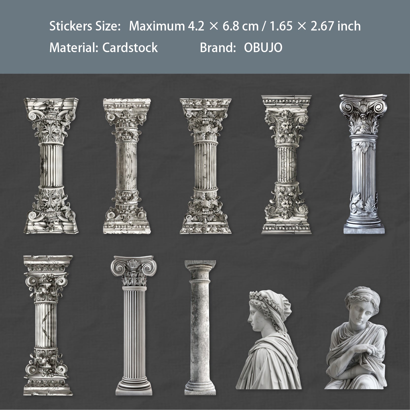10 Pcs Vintage Roman Themed Cardstock Stickers LMZX