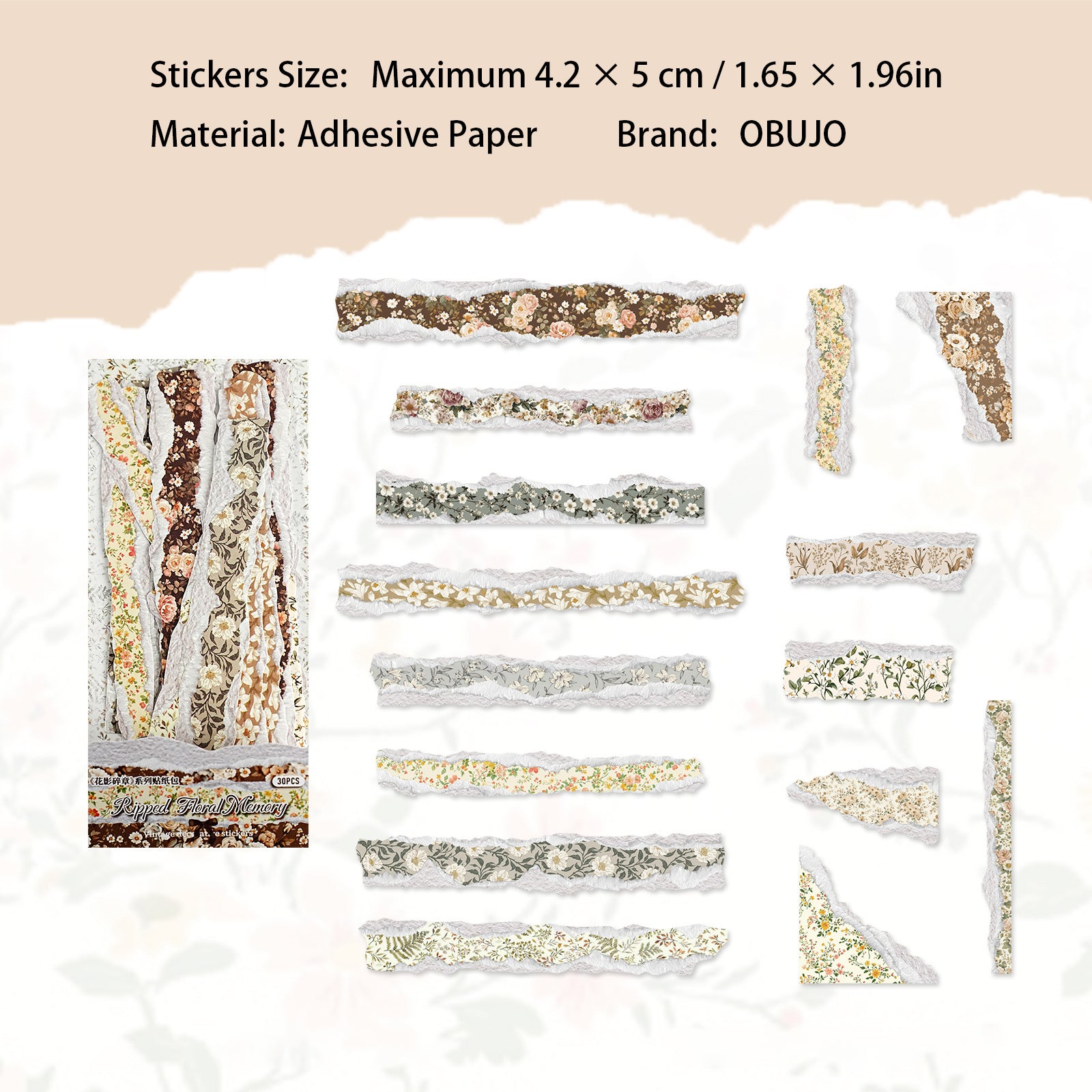 30 Pcs Vintage Floral PET Stickers HYSZ